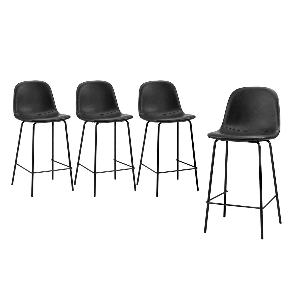 Oikiture 4x Bar Stools Kitchen Dining Chair PU Leather Black-Bar Stool-PEROZ Accessories