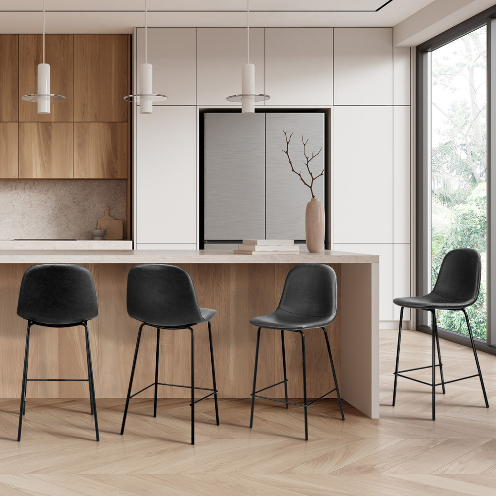 Oikiture 4x Bar Stools Kitchen Dining Chair PU Leather Black-Bar Stool-PEROZ Accessories