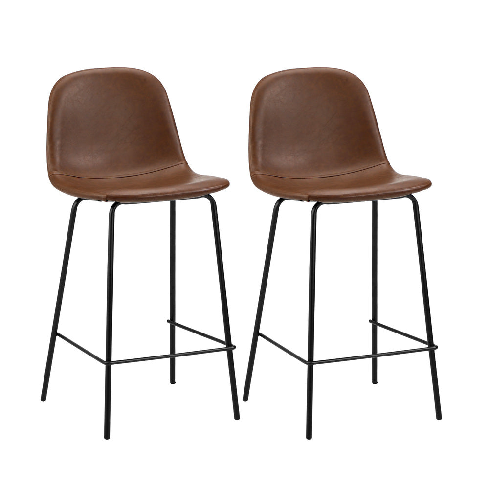 Oikiture 2x Bar Stools Kitchen Dining Chair PU Leather Brown-Bar Stool-PEROZ Accessories
