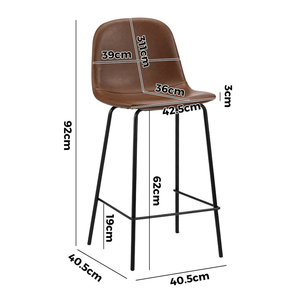 Oikiture 2x Bar Stools Kitchen Dining Chair PU Leather Brown-Bar Stool-PEROZ Accessories