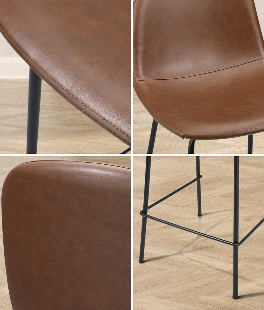 Oikiture 2x Bar Stools Kitchen Dining Chair PU Leather Brown-Bar Stool-PEROZ Accessories
