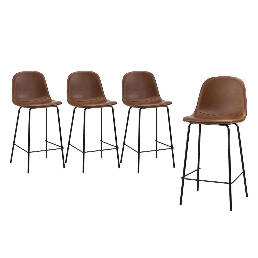 Oikiture 4x Bar Stools Kitchen Dining Chair PU Leather Brown-Bar Stool-PEROZ Accessories