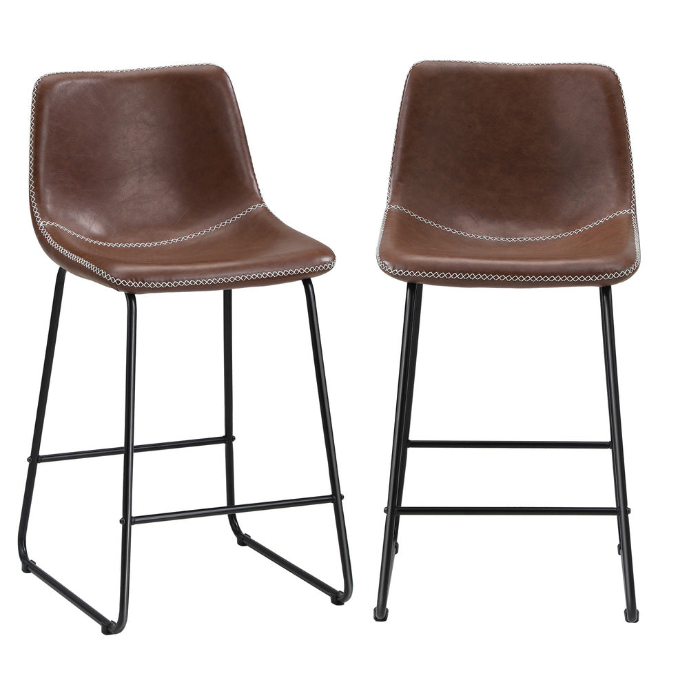 Oikiture 2x Bar Stools Leather Padded Stool Brown-Bar Stool-PEROZ Accessories