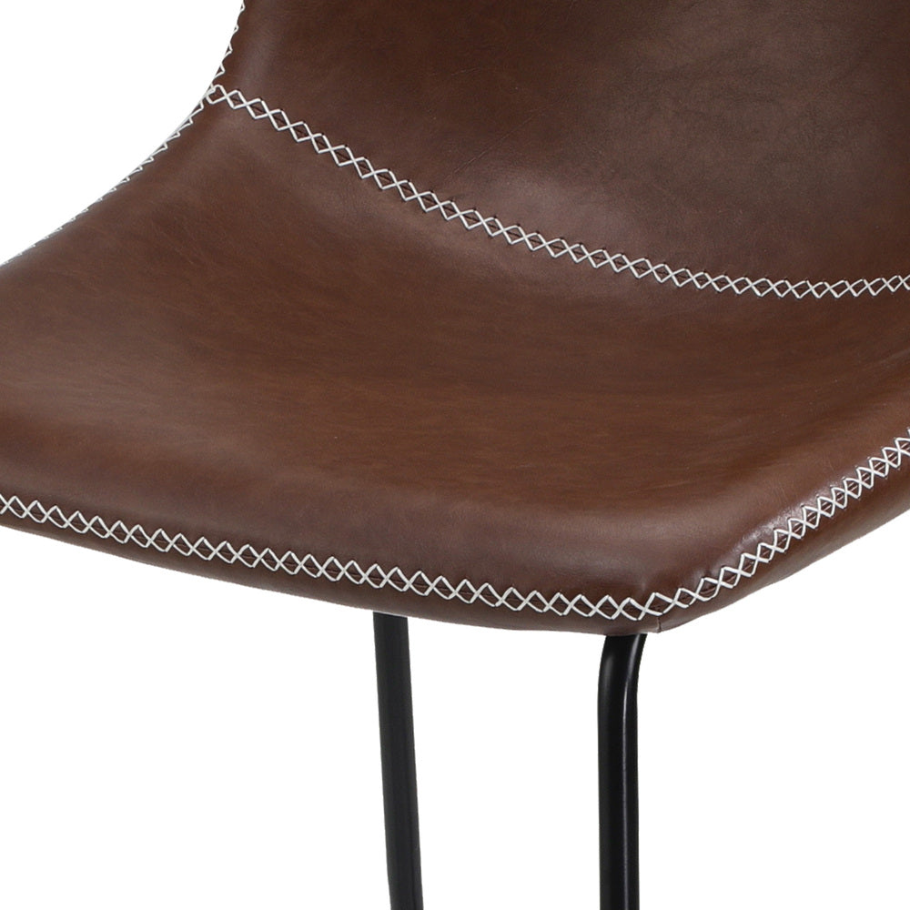 Oikiture 2x Bar Stools Leather Padded Stool Brown-Bar Stool-PEROZ Accessories
