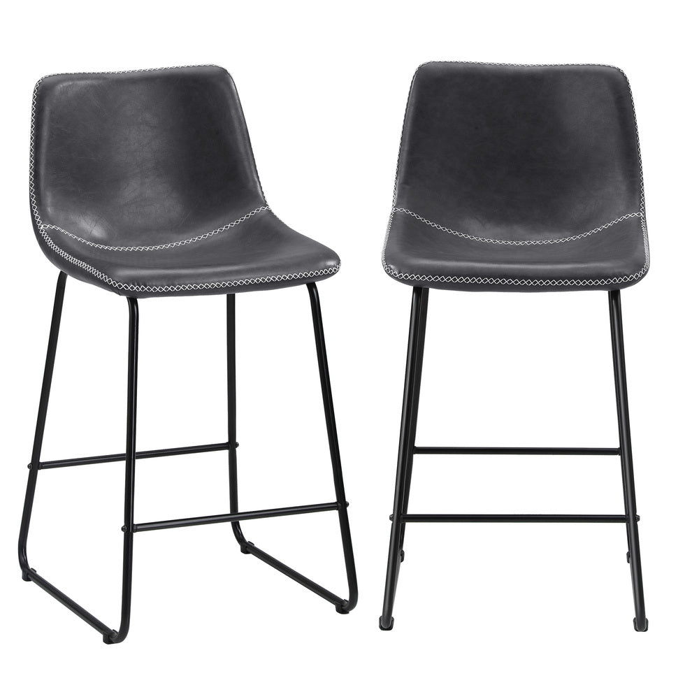 Oikiture 2x Bar Stools Steel Stool Modern Grey-Bar Stool-PEROZ Accessories