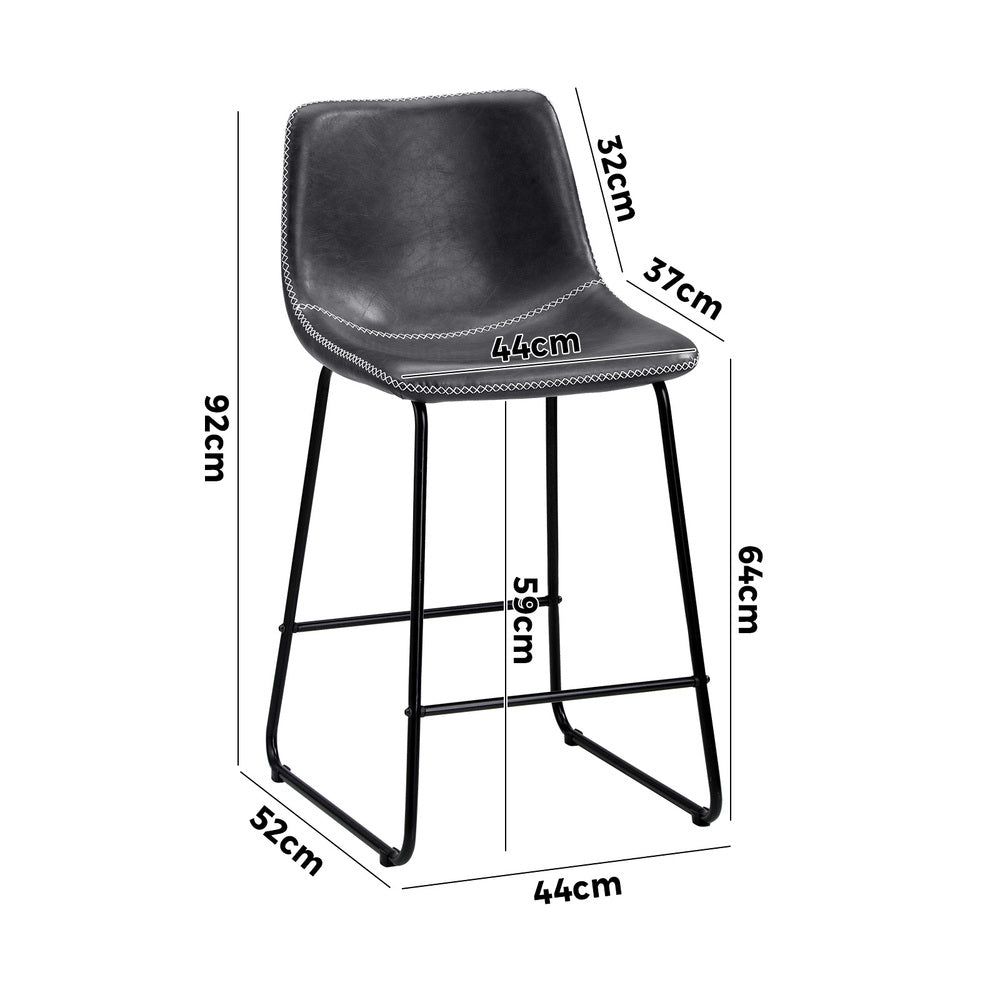 Oikiture 4x Bar Stools Kitchen Stool Metal Leather Grey-Bar Stool-PEROZ Accessories