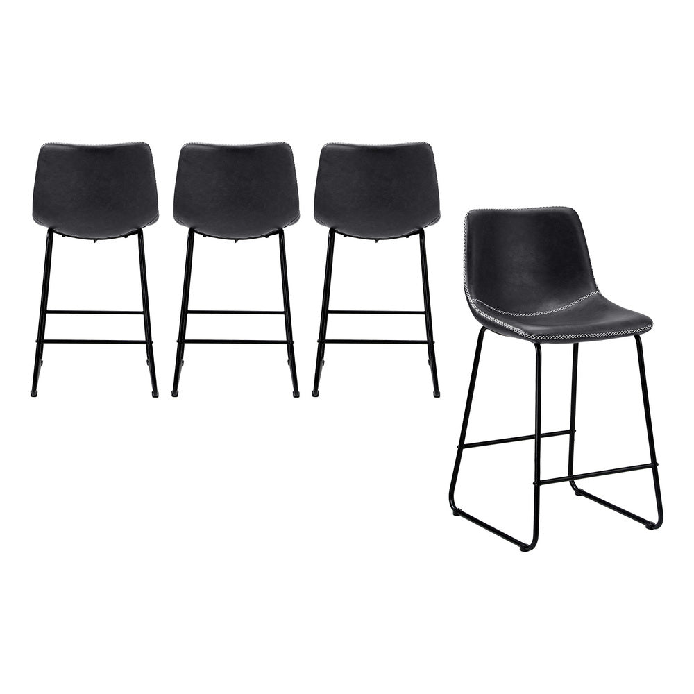 Oikiture 4x Bar Stools Kitchen Stool Metal Leather Grey-Bar Stool-PEROZ Accessories