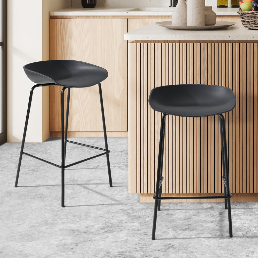 Oikiture 2x Kitchen Bar Stools Dinning Chairs Metal Black-Bar Stools-PEROZ Accessories