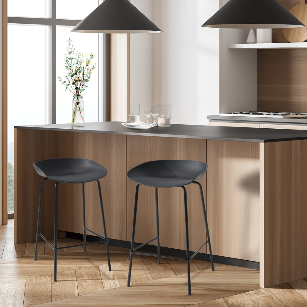 Oikiture 2x Kitchen Bar Stools Dinning Chairs Metal Black-Bar Stools-PEROZ Accessories