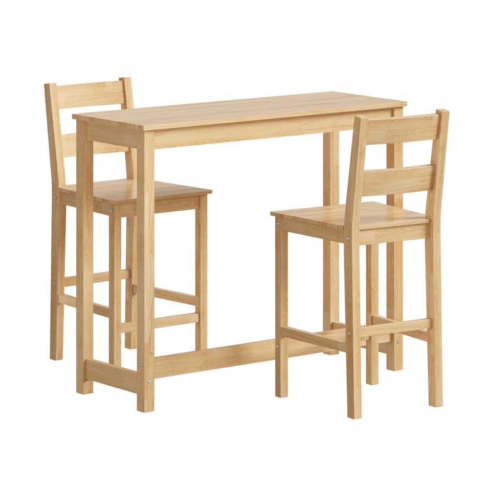 Oikiture 3PCS Bar Table Set Cafe Tables and 2 Stools Natural-Bar Sets-PEROZ Accessories