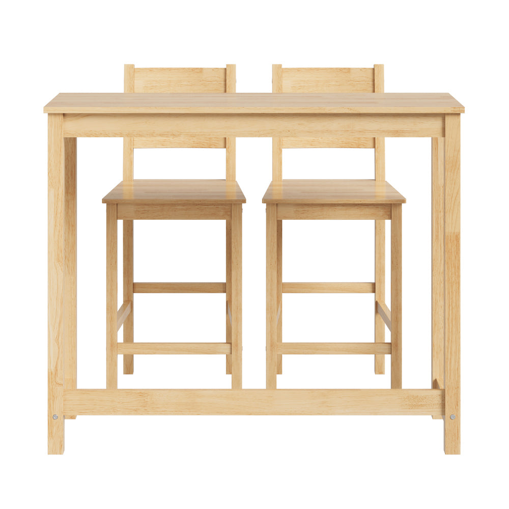 Oikiture 3PCS Bar Table Set Cafe Tables and 2 Stools Natural-Bar Sets-PEROZ Accessories