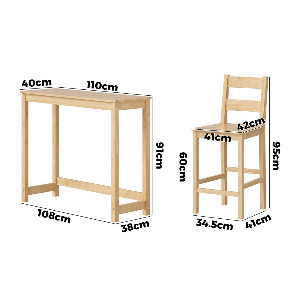 Oikiture 3PCS Bar Table Set Cafe Tables and 2 Stools Natural-Bar Sets-PEROZ Accessories
