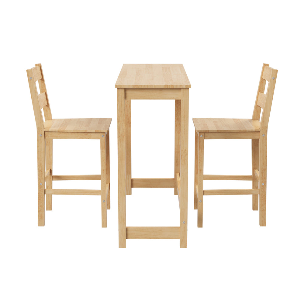 Oikiture 3PCS Bar Table Set Cafe Tables and 2 Stools Natural-Bar Sets-PEROZ Accessories