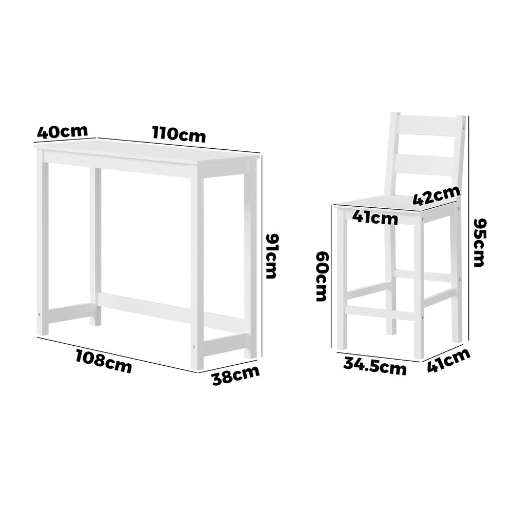 Oikiture 3PCS Bar Table Set Cafe Tables and 2 Stools White-Bar Sets-PEROZ Accessories