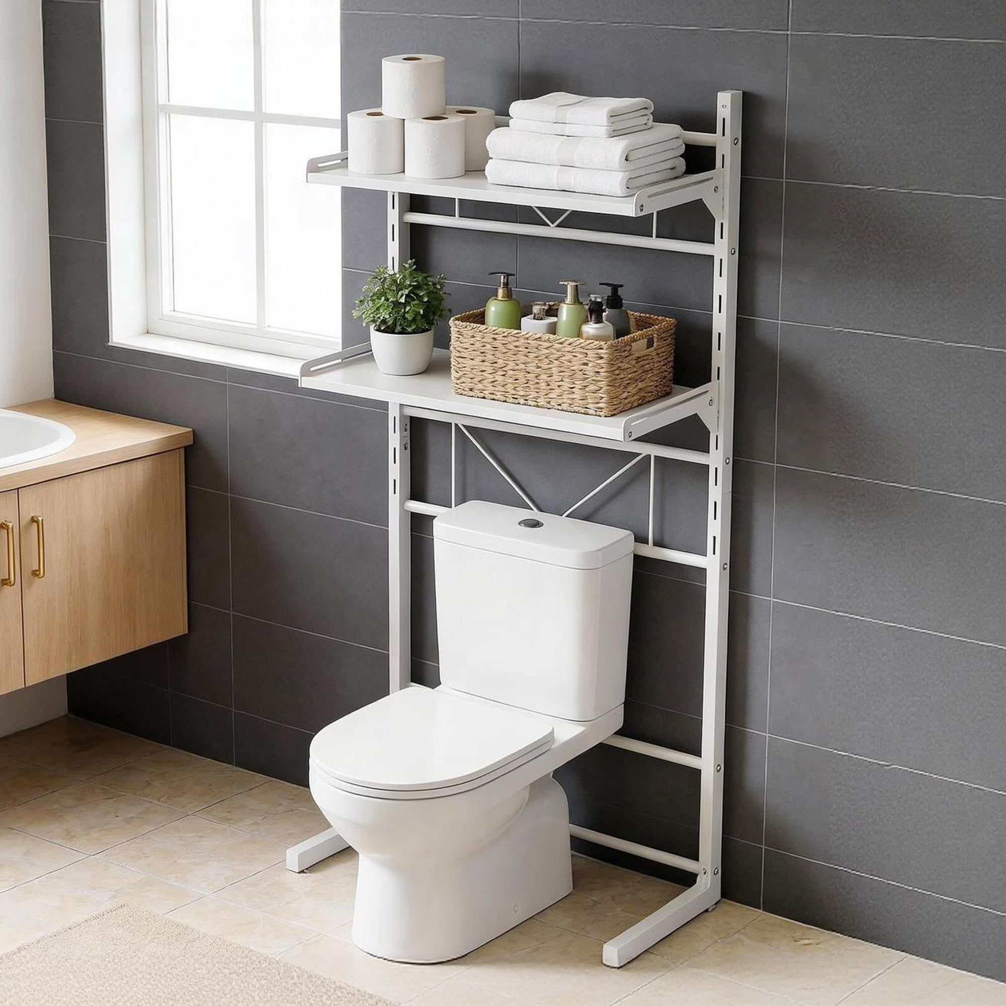Artiss Over Toilet Bathroom Storage Shelf Rack Over Toilet 2 Tier-Furniture > Bathroom > Bathroom Cabinets, Cupboards & Storage-PEROZ Accessories