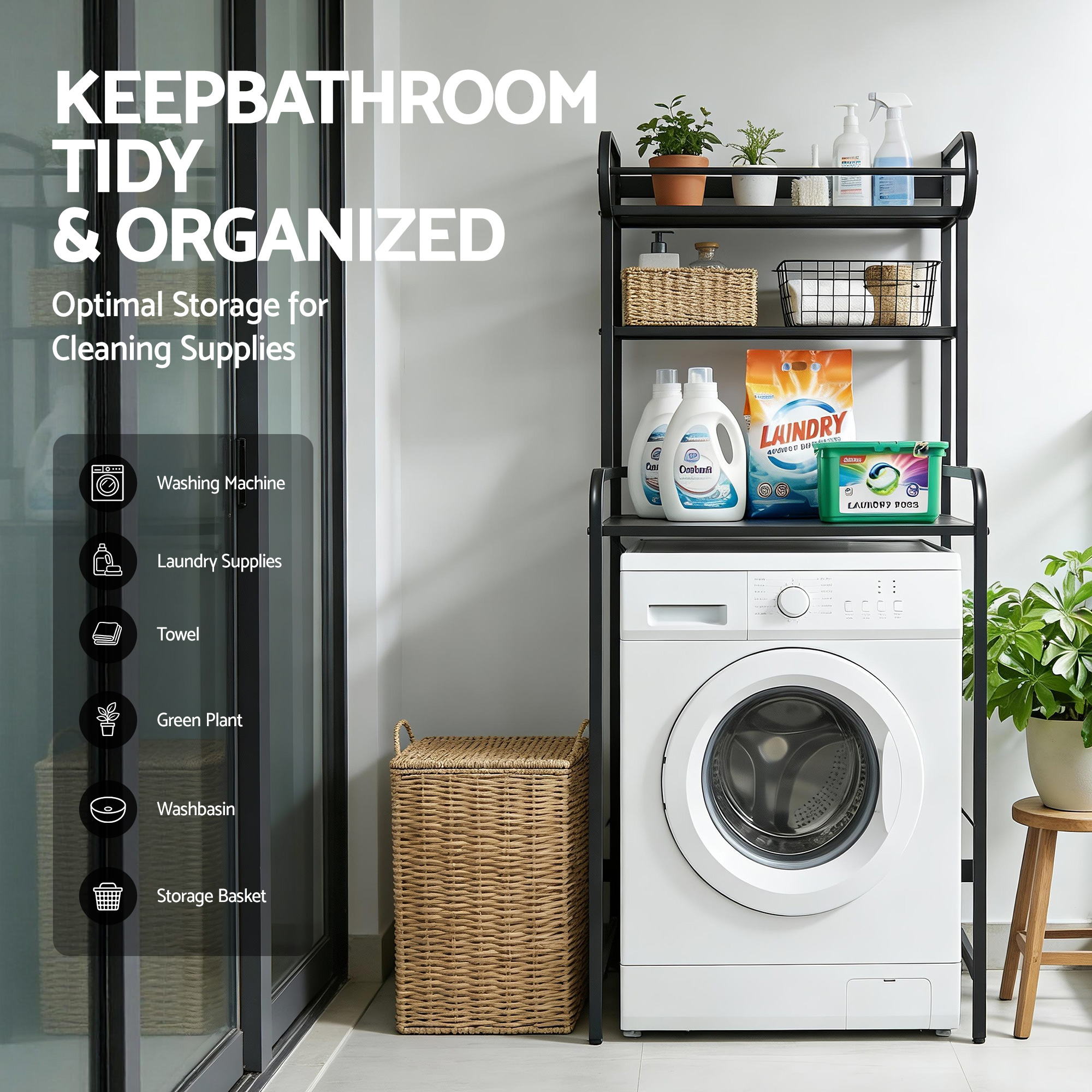 Artiss Bathroom Storage Shelf Over Washing Machine Toilet 3 Tier-Furniture > Bathroom > Bathroom Cabinets, Cupboards & Storage-PEROZ Accessories