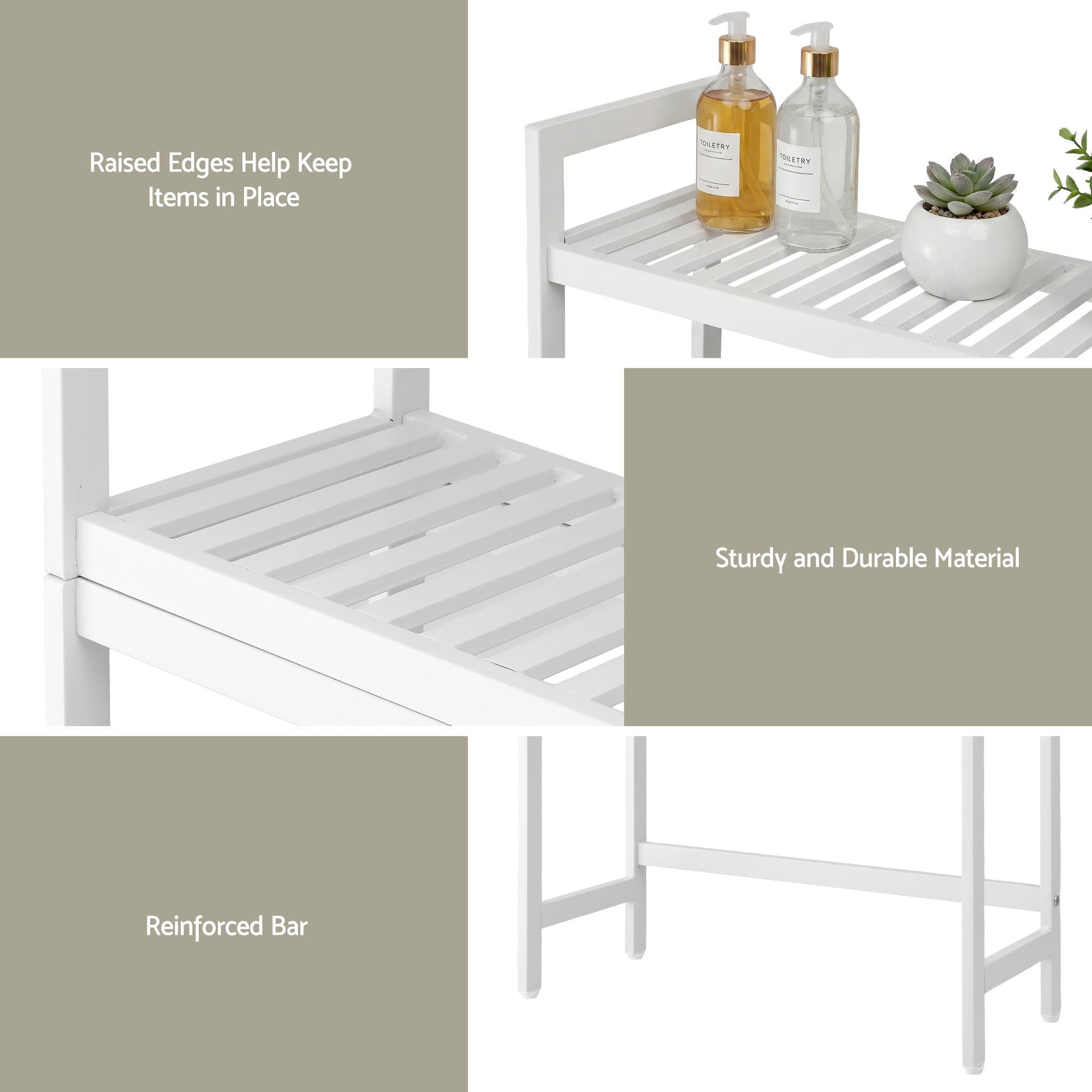 Artiss Over Toilet Storage Bathroom Rack Space Saving 3 Tier Organiser White-Furniture > Bathroom > Bathroom Cabinets, Cupboards & Storage-PEROZ Accessories