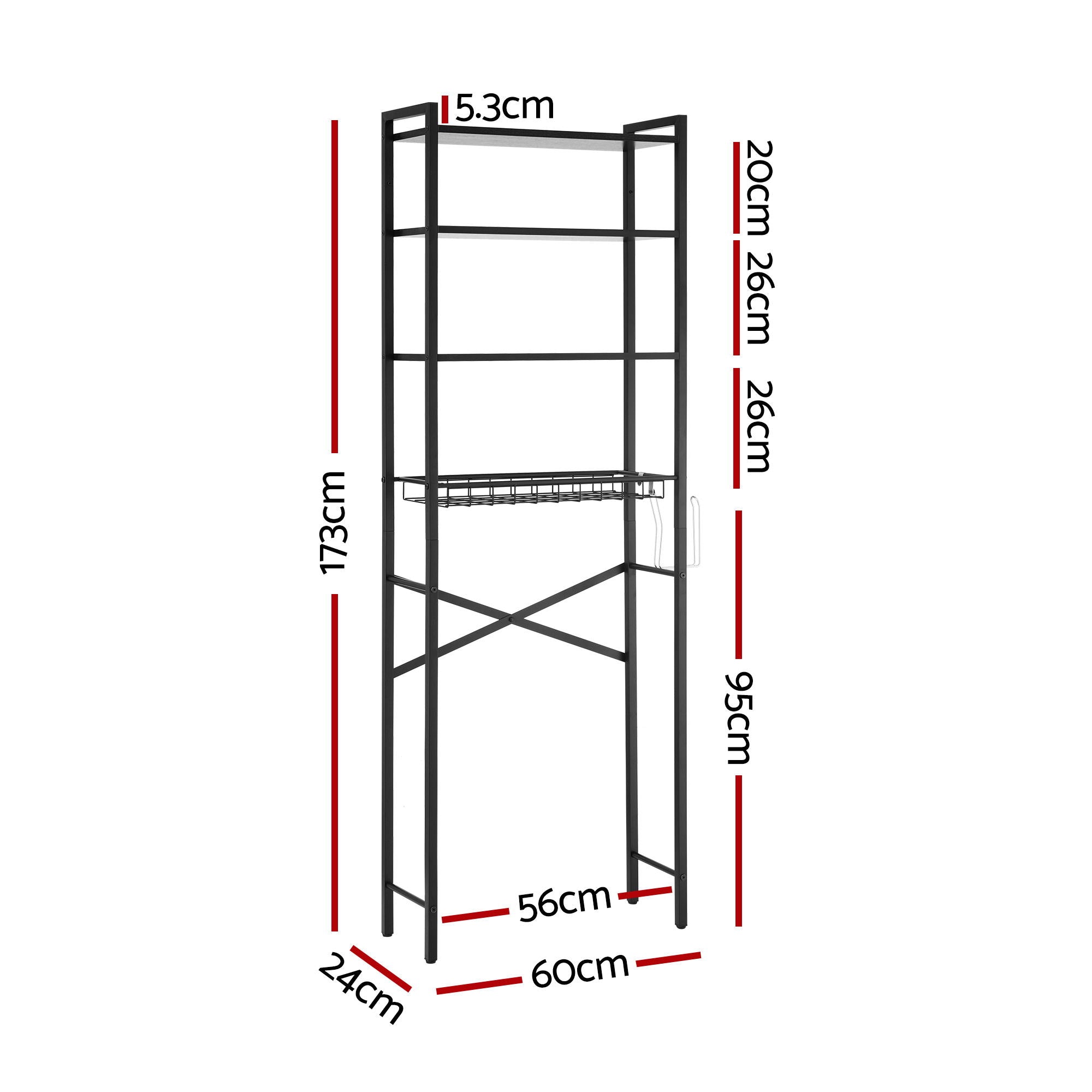 Artiss Over Toilet Bathroom Storage Rack Space Saving 4 Tier Organiser White-Furniture > Bathroom > Bathroom Cabinets, Cupboards & Storage-PEROZ Accessories