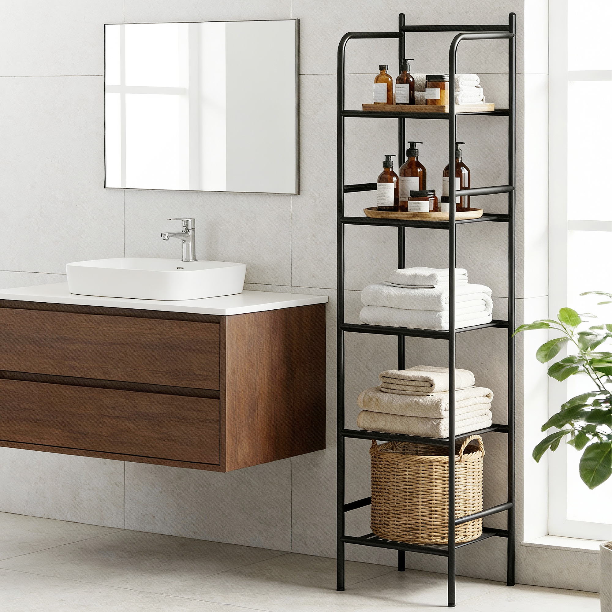 Artiss 5 Tier Floor Standing Corner Shower Caddy Bathroom Organizer Black-Furniture > Bathroom > Bathroom Cabinets, Cupboards & Storage-PEROZ Accessories