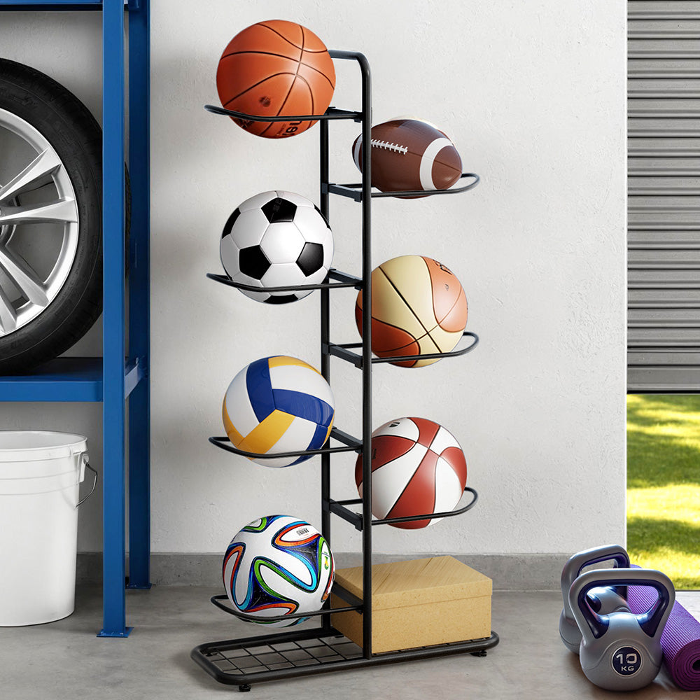 Everfit Ball Storage Rack Sports Equipment Organizer 7-Tier Holder for Garage Gym Black-Tools > Tools Storage > Wall Storage Racks-PEROZ Accessories