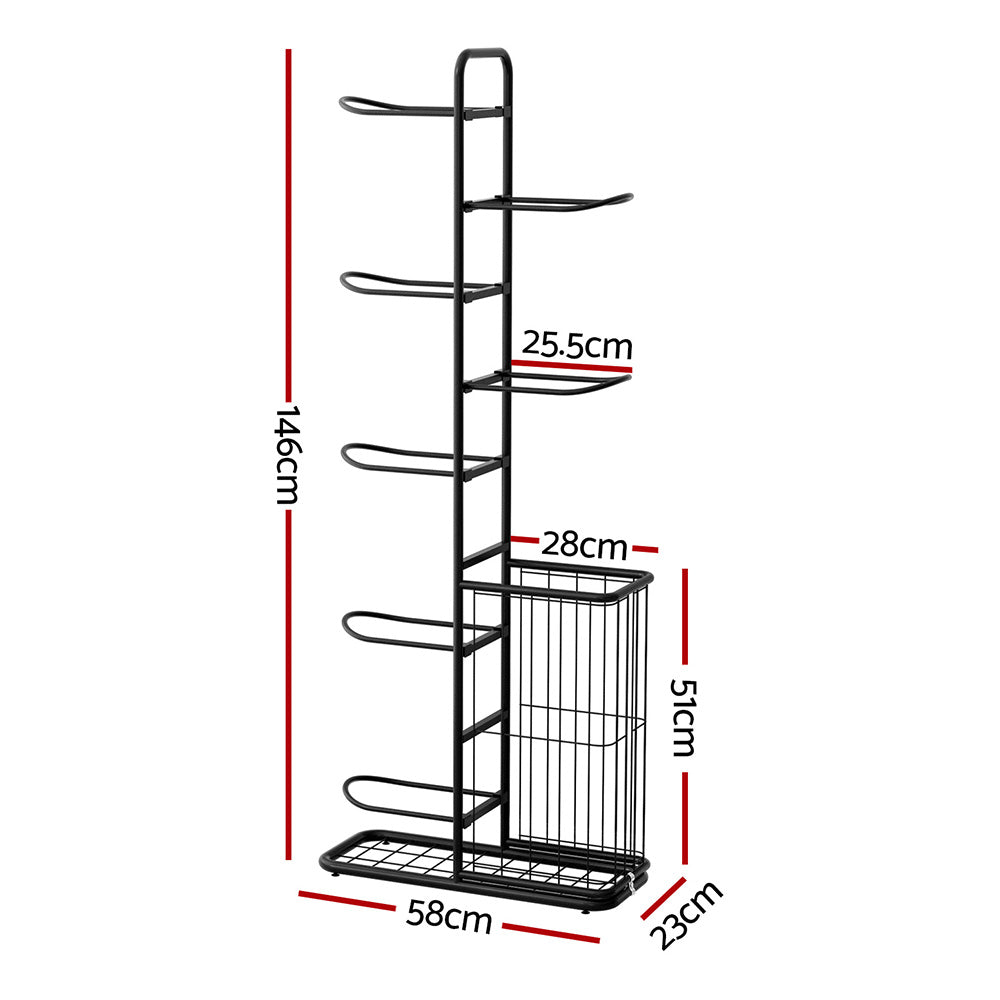 Everfit Ball Storage Rack Sports Equipment Organizer 7-Tier with Basket for Garage Gym Black-Tools > Tools Storage > Wall Storage Racks-PEROZ Accessories