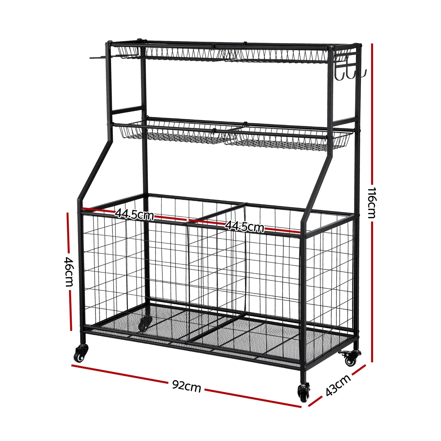 Everfit Sports Equipment Organizer Storage with Wheels Multi-Sport Garage Gym Black-Tools > Tools Storage > Wall Storage Racks-PEROZ Accessories