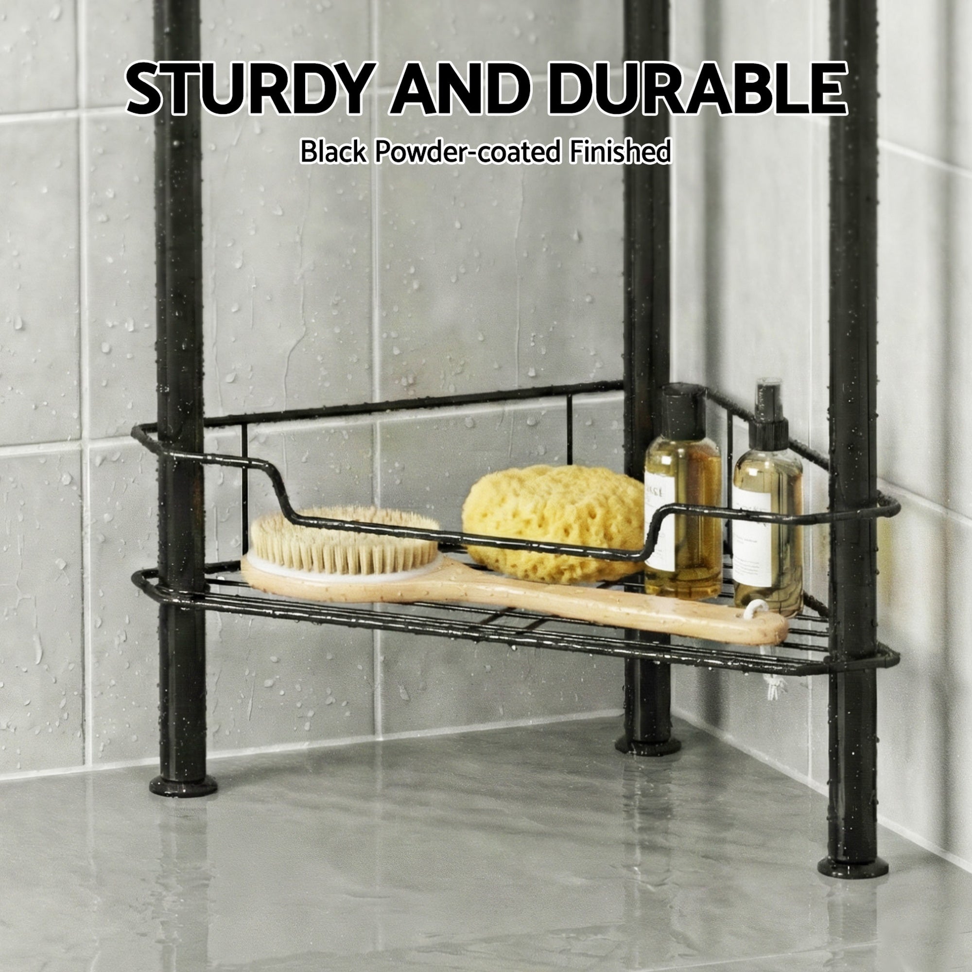 Artiss 4 Tier Floor Standing Corner Shower Caddy Bathroom Organizer Black-Furniture > Bathroom > Bathroom Cabinets, Cupboards & Storage-PEROZ Accessories