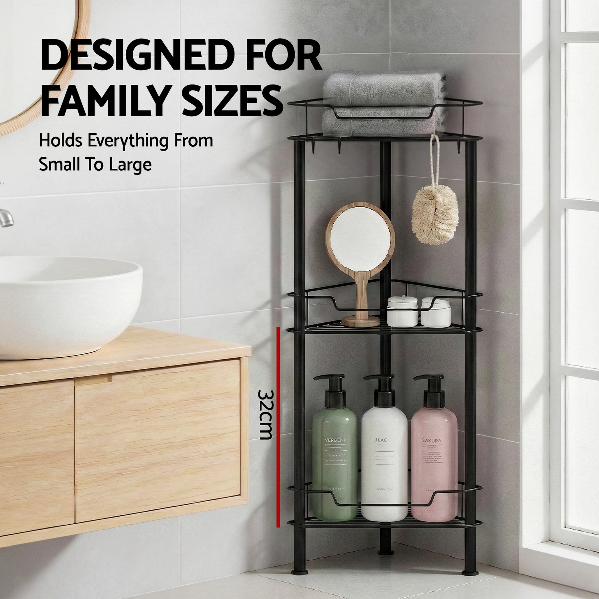 Artiss 4 Tier Floor Standing Corner Shower Caddy Bathroom Organizer Black-Furniture > Bathroom > Bathroom Cabinets, Cupboards & Storage-PEROZ Accessories