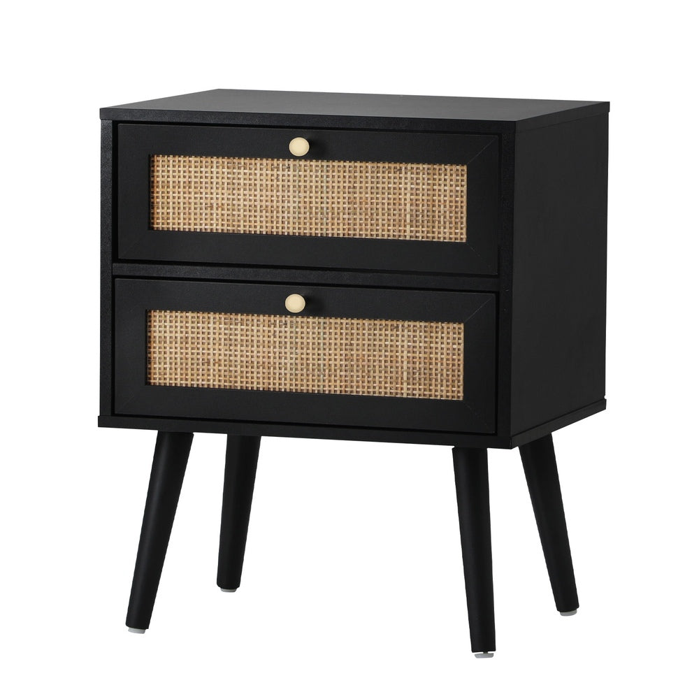 Oikiture Bedside Table 2 Drawers Storage Cabinet Rattan-BedSide Tabless-PEROZ Accessories