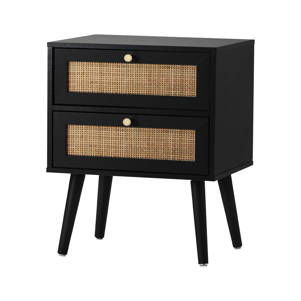 Oikiture Bedside Table 2 Drawers Storage Cabinet Rattan-BedSide Tabless-PEROZ Accessories