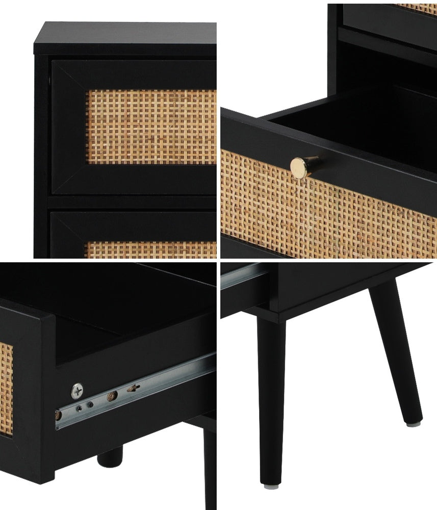 Oikiture Bedside Table 2 Drawers Storage Cabinet Rattan-BedSide Tabless-PEROZ Accessories