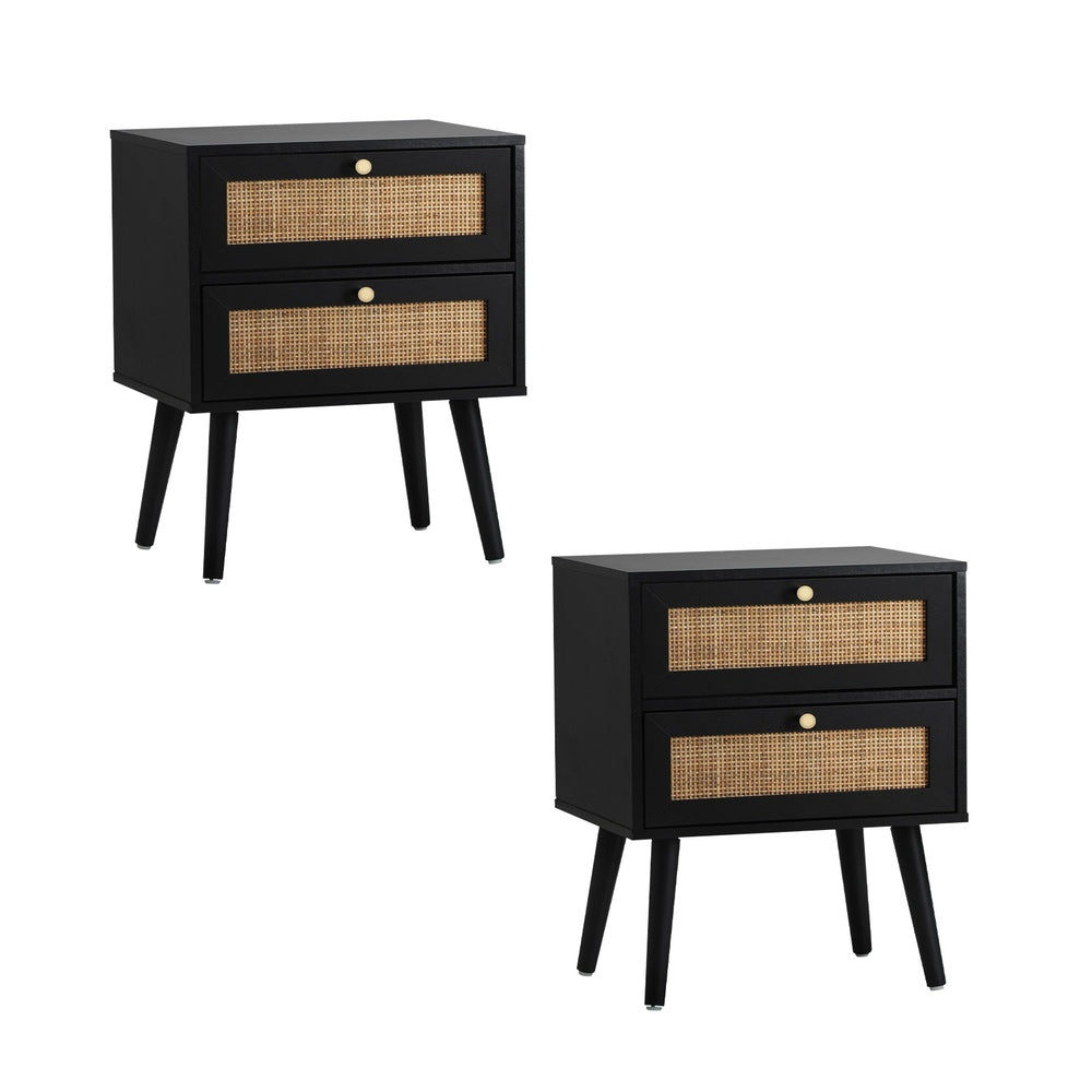 Oikiture 2X Bedside Table 2 Drawers Storage Cabinet Rattan-BedSide Tabless-PEROZ Accessories
