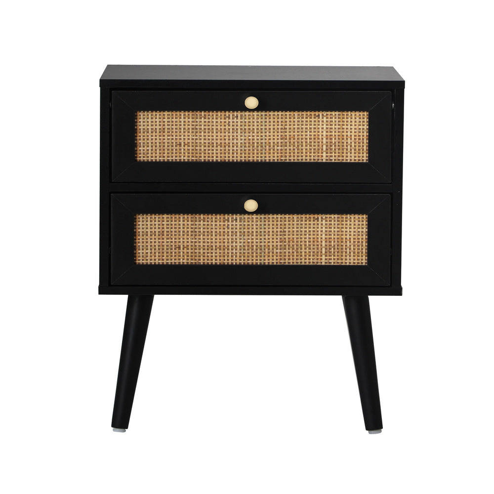 Oikiture 2X Bedside Table 2 Drawers Storage Cabinet Rattan-BedSide Tabless-PEROZ Accessories