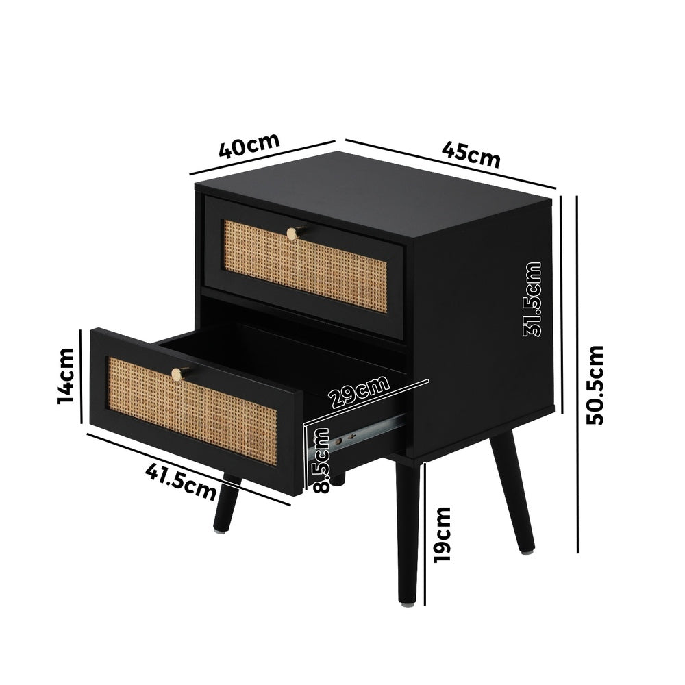 Oikiture 2X Bedside Table 2 Drawers Storage Cabinet Rattan-BedSide Tabless-PEROZ Accessories