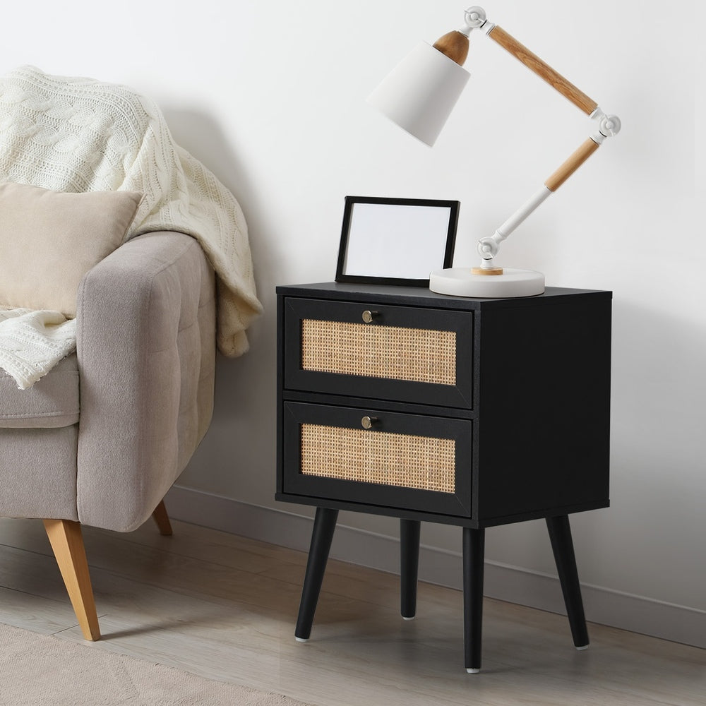 Oikiture 2X Bedside Table 2 Drawers Storage Cabinet Rattan-BedSide Tabless-PEROZ Accessories