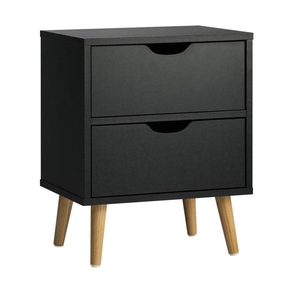 Oikiture Bedside Tables 2 Drawers Side Table Bedroom Furniture Storage Black-Bedside Tables-PEROZ Accessories