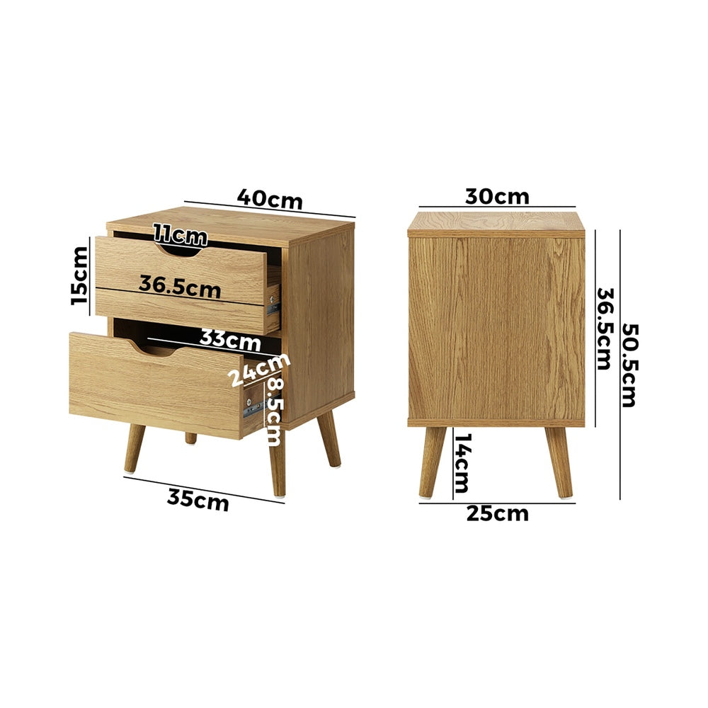Oikiture Bedside Tables 2 Drawers Side Table Nightstand Storage Cabinet Wood-Bedside Tables-PEROZ Accessories
