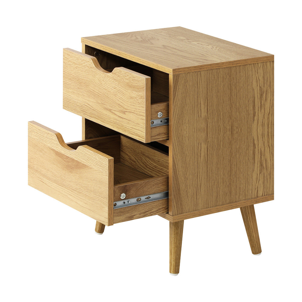 Oikiture Bedside Tables 2 Drawers Side Table Nightstand Storage Cabinet Wood-Bedside Tables-PEROZ Accessories