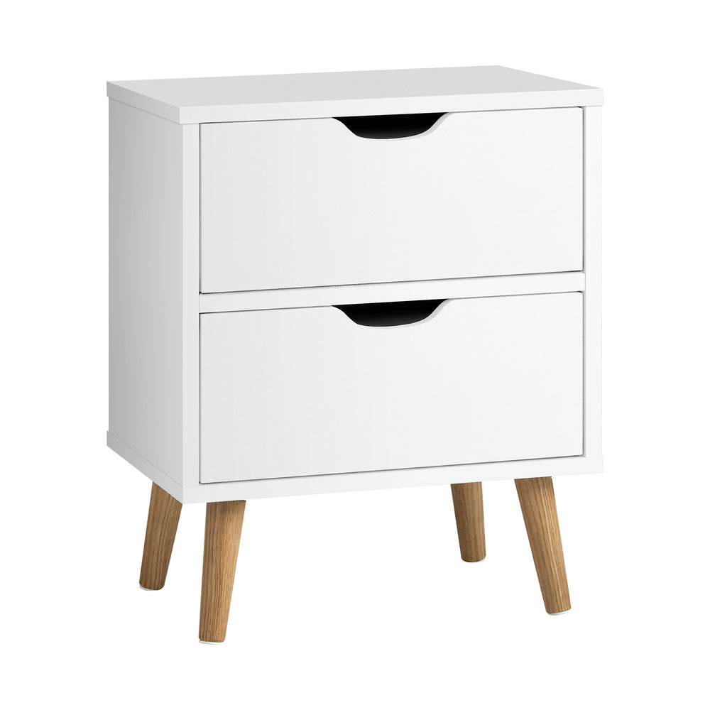 Oikiture Bedside Table with 2 Drawers, Wooden Side Table Nightstand Storage Cabinet White-Bedside Tables-PEROZ Accessories