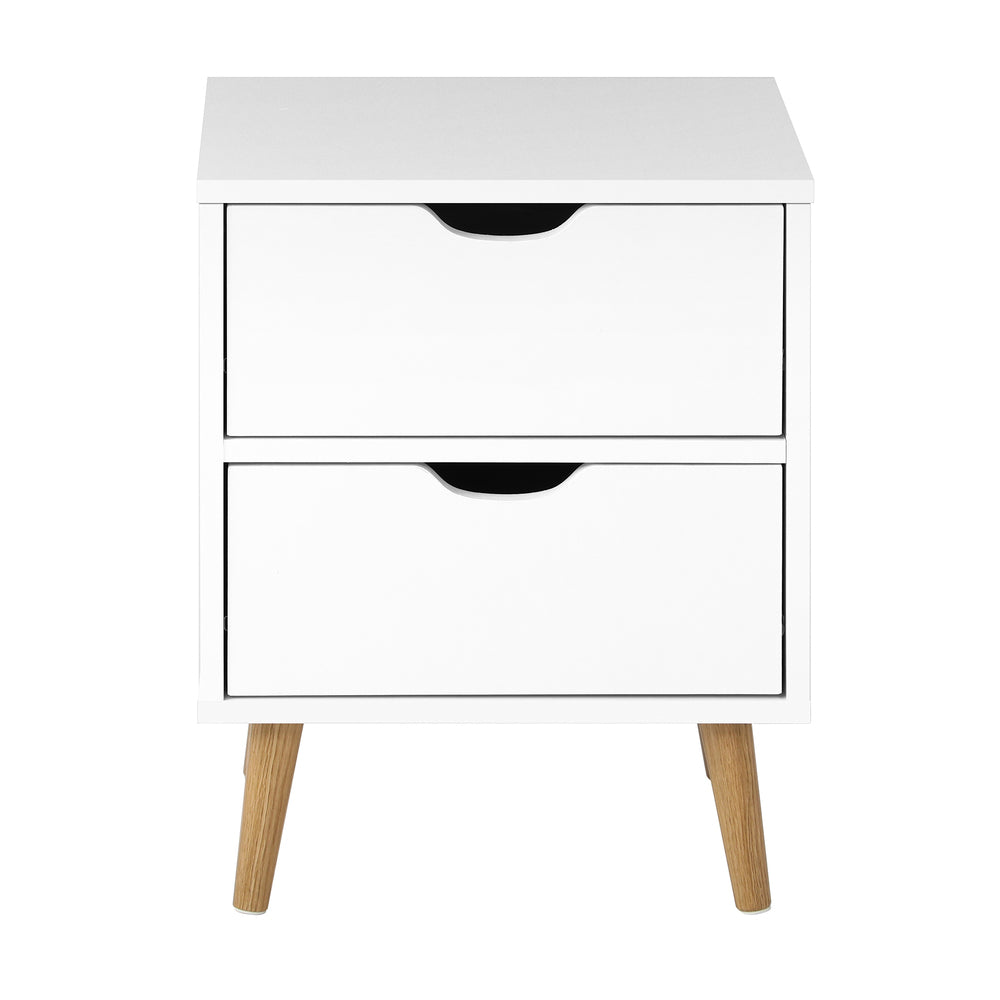 Oikiture Bedside Table with 2 Drawers, Wooden Side Table Nightstand Storage Cabinet White-Bedside Tables-PEROZ Accessories