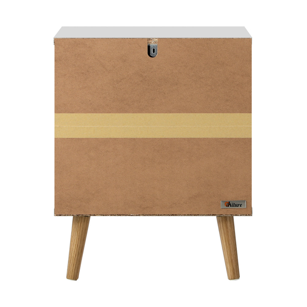 Oikiture Bedside Table with 2 Drawers, Wooden Side Table Nightstand Storage Cabinet White-Bedside Tables-PEROZ Accessories