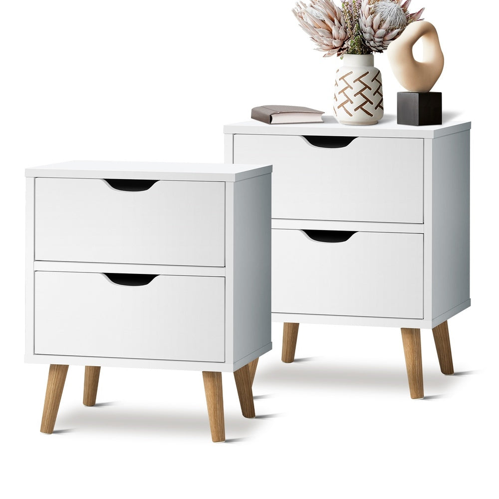 Oikiture Bedside Tables Set of 2 White-Bedside Table-PEROZ Accessories