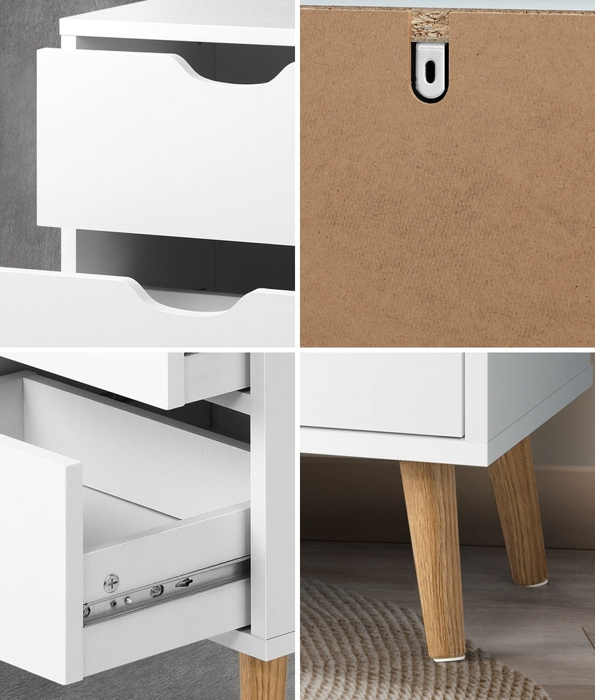 Oikiture Bedside Tables Set of 2 White-Bedside Table-PEROZ Accessories