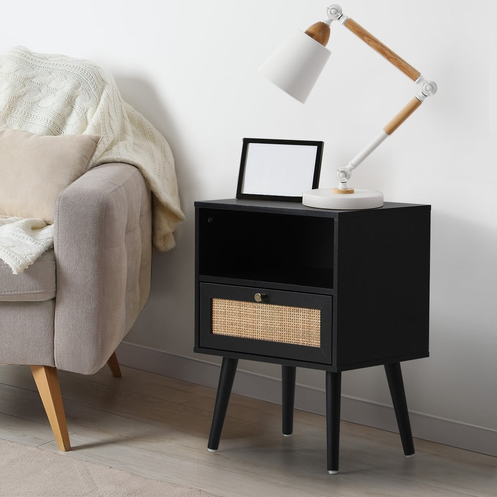 Oikiture 2X Bedside Table Storage Drawer Shelf Rattan-BedSide Tabless-PEROZ Accessories