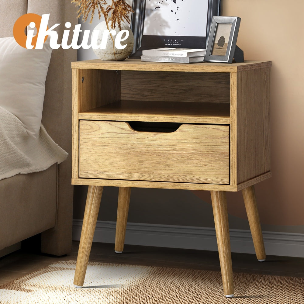 Oikiture Bedside Table Drawers Side Tables Nightstand Bedroom Cabinet Wood-Bedside Tables-PEROZ Accessories