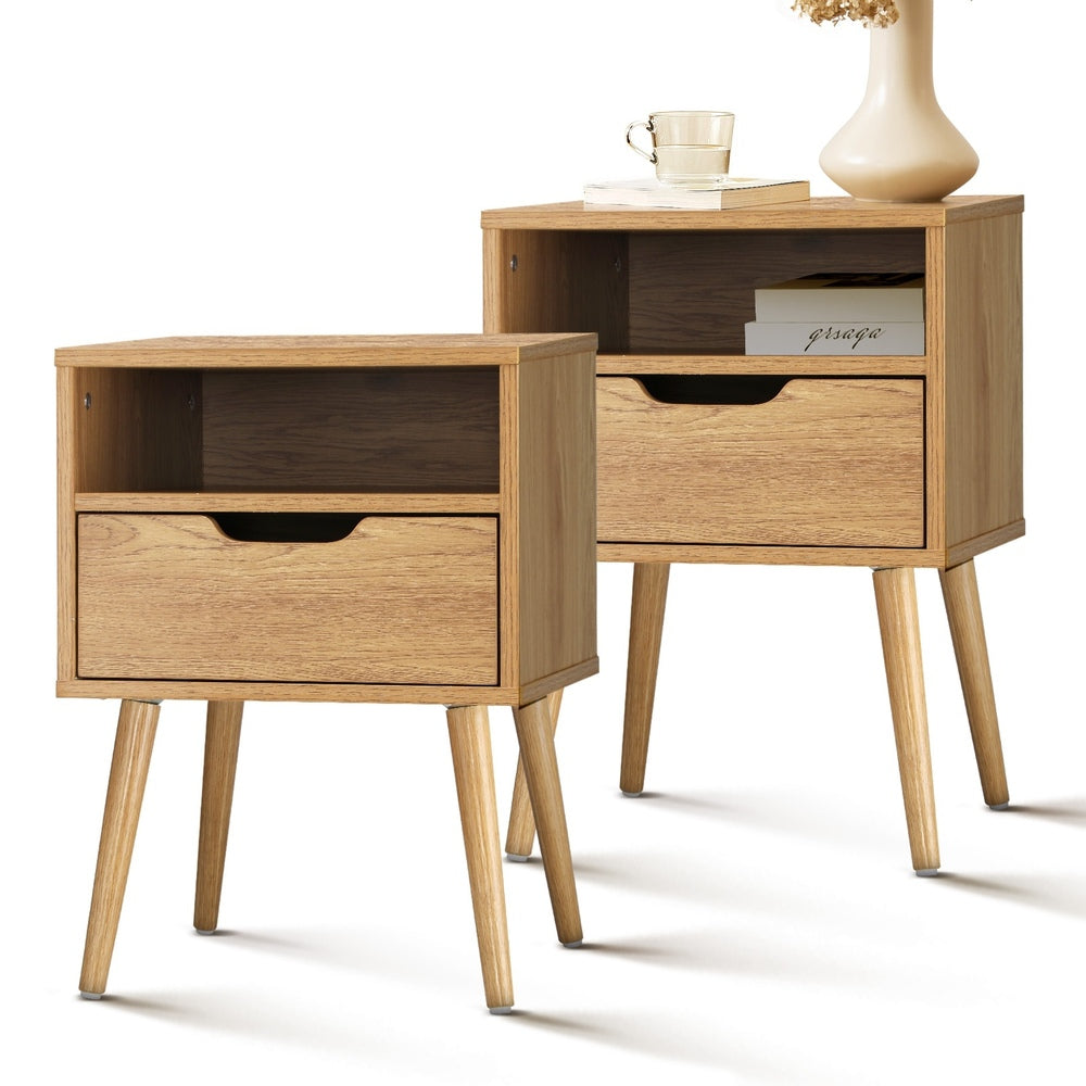 Oikiture Bedside Tables Set of 2 Wood-Bedside Table-PEROZ Accessories