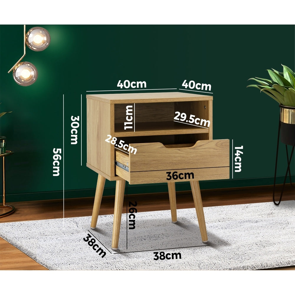 Oikiture Bedside Tables Set of 2 Wood-Bedside Table-PEROZ Accessories
