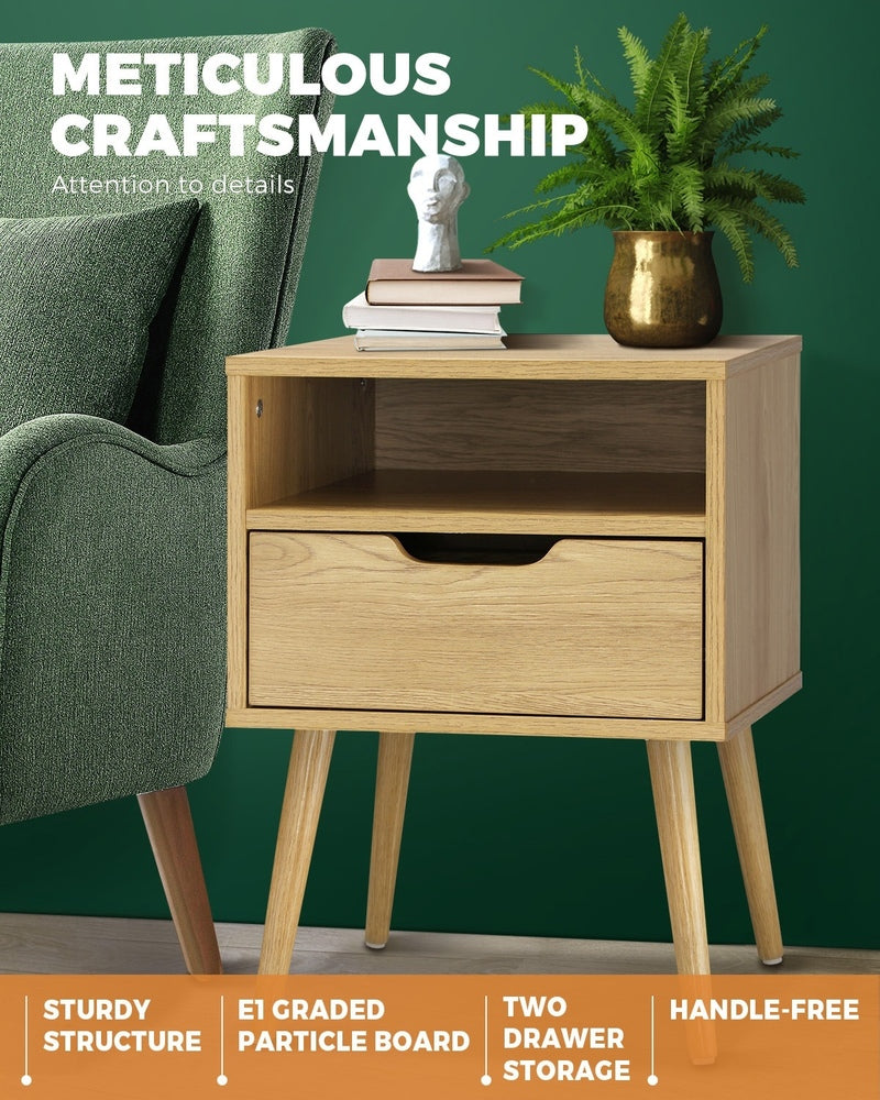 Oikiture Bedside Tables Set of 2 Wood-Bedside Table-PEROZ Accessories