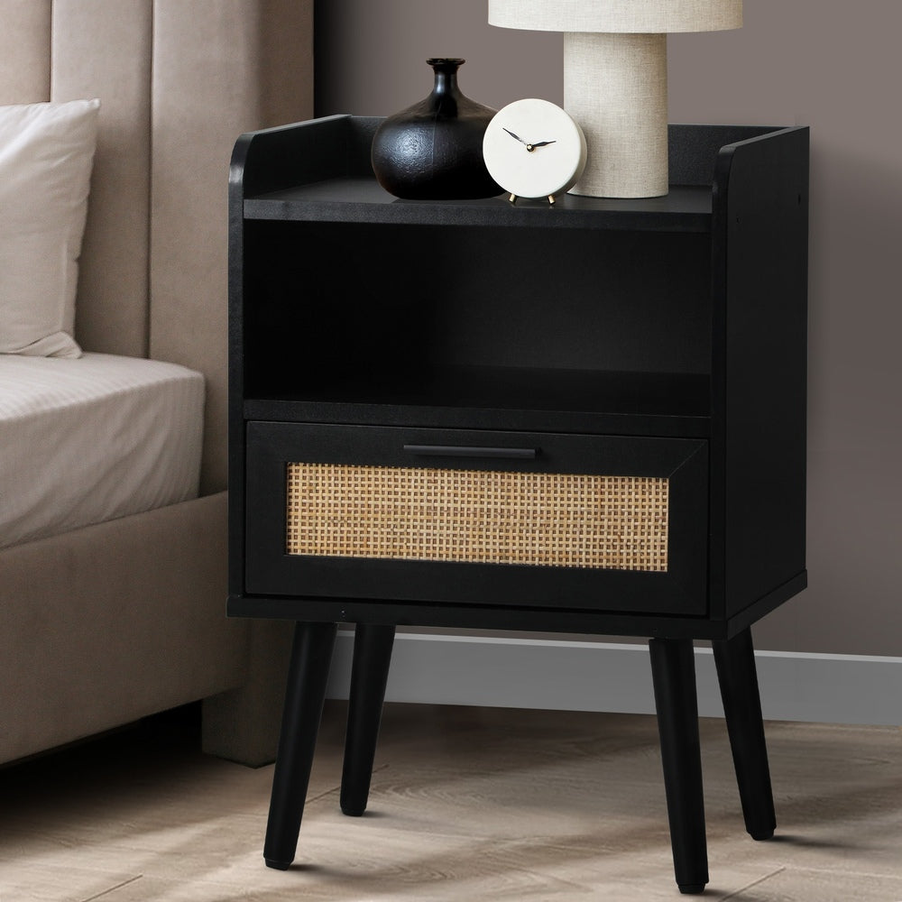 Oikiture Bedside Table Drawer Side End Table Rattan-BedSide Tabless-PEROZ Accessories