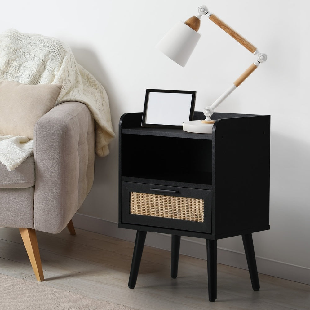 Oikiture Bedside Table Drawer Side End Table Rattan-BedSide Tabless-PEROZ Accessories